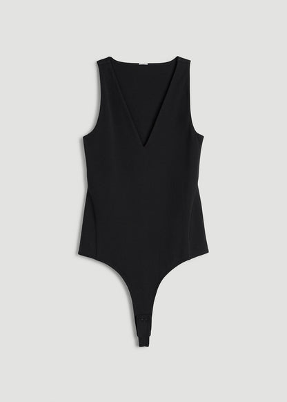 American Tall Women Cotton Blend Sleeveless V-Neck Bodysuit for Tall Women in Black