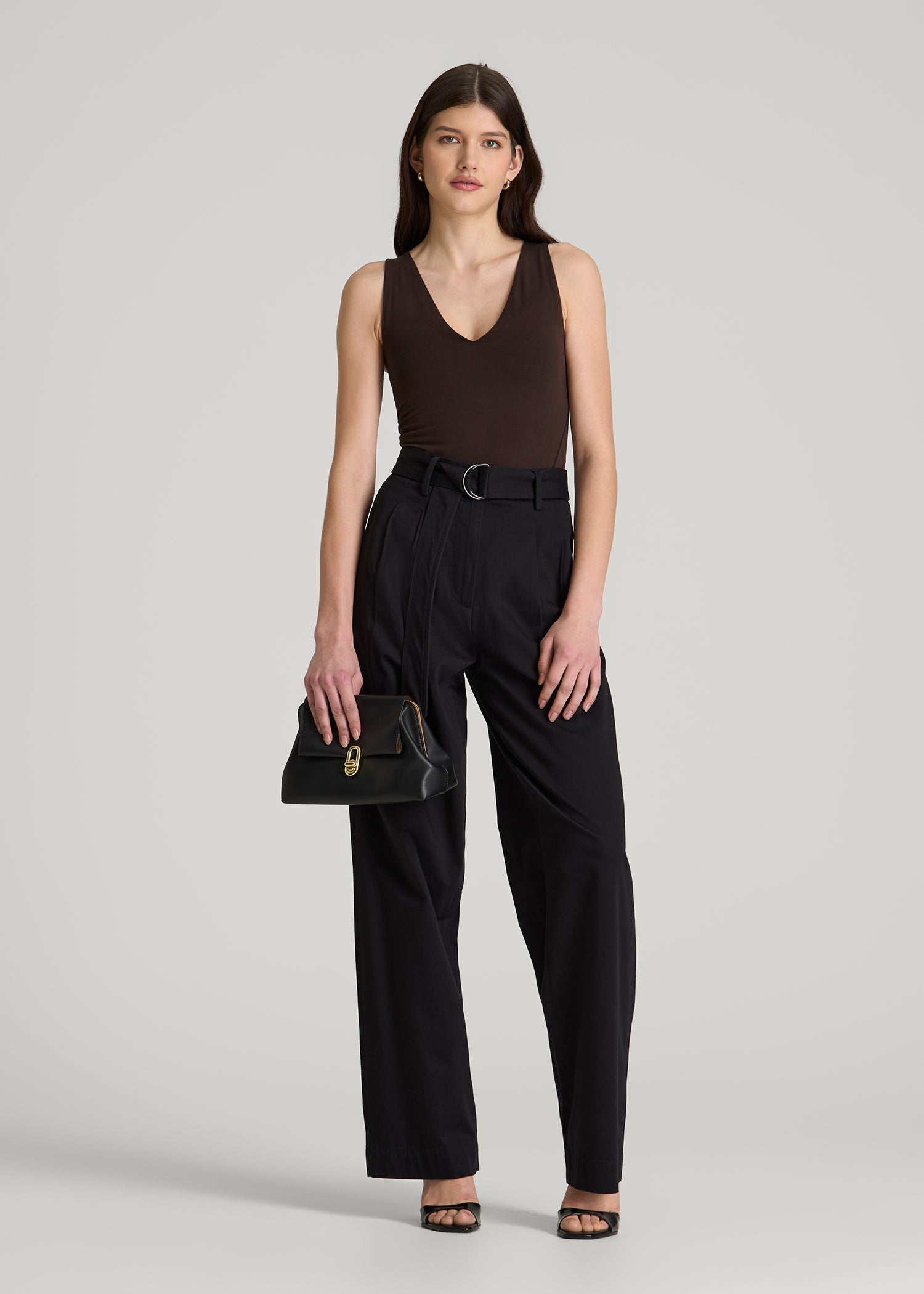 American Tall Women Cotton Blend Sleeveless V-Neck Bodysuit for Tall Women in Espresso