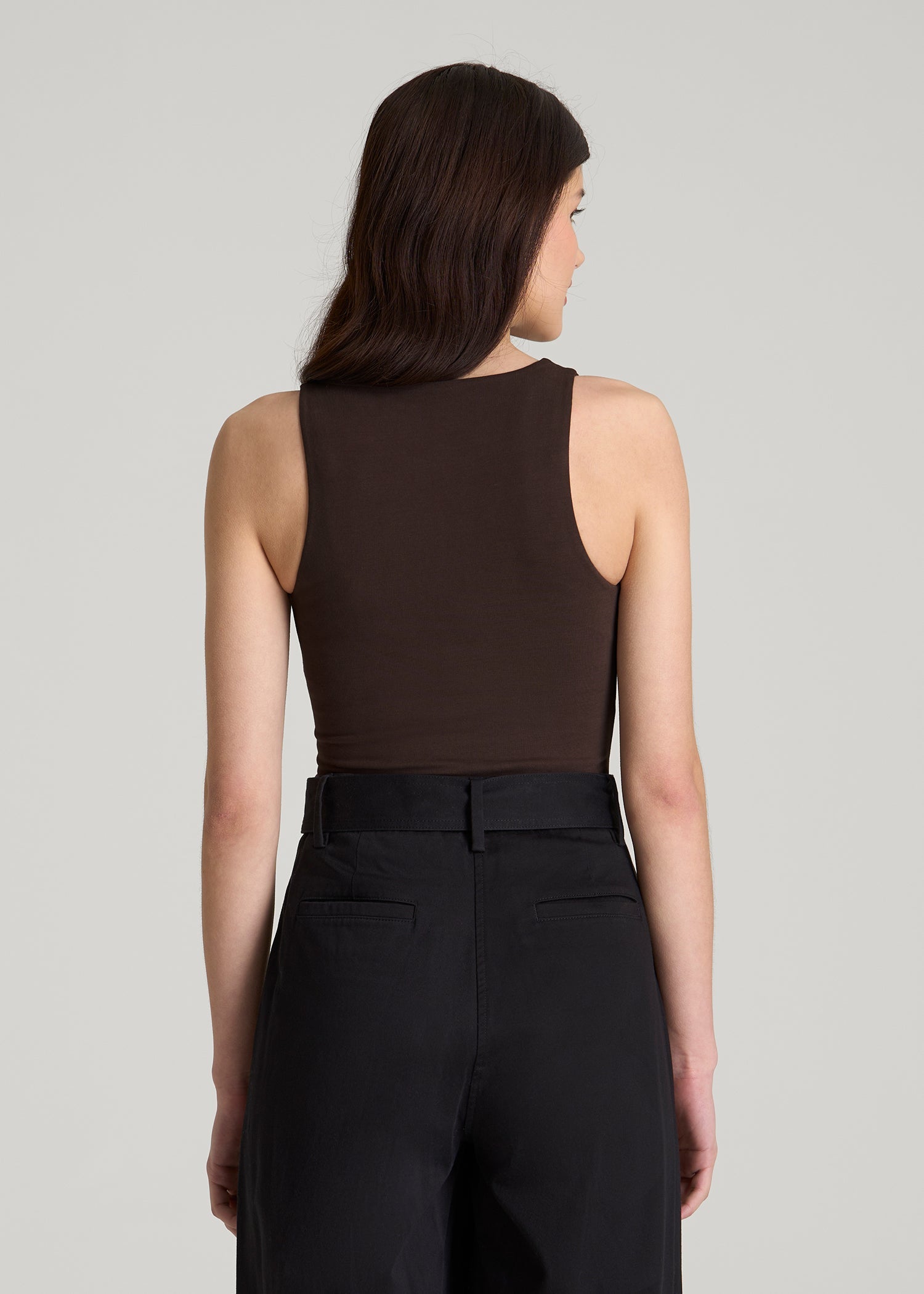 American Tall Women Cotton Blend Sleeveless V-Neck Bodysuit for Tall Women in Espresso