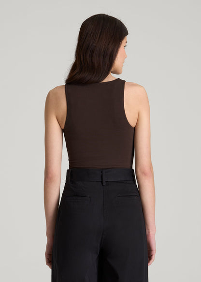 American Tall Women Cotton Blend Sleeveless V-Neck Bodysuit for Tall Women in Espresso