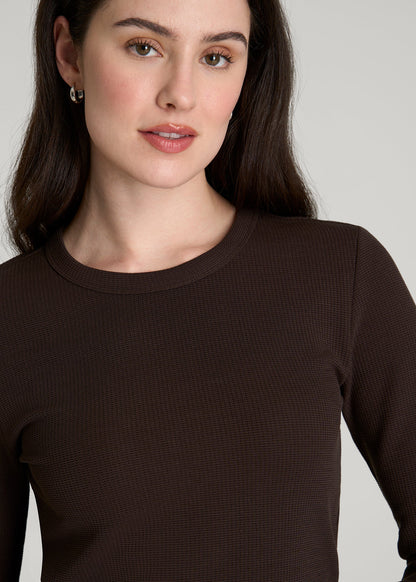 American Tall Women Cropped Long Sleeve Waffle Top for Tall Women in Espresso