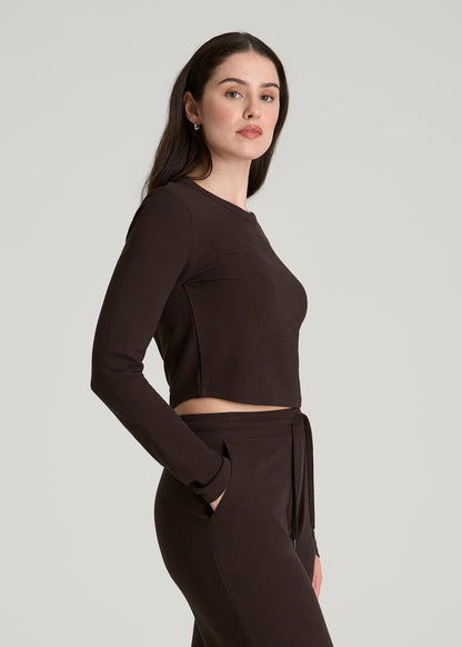 American Tall Women Cropped Long Sleeve Waffle Top for Tall Women in Espresso