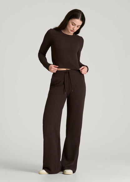 American Tall Women Cropped Long Sleeve Waffle Top for Tall Women in Espresso