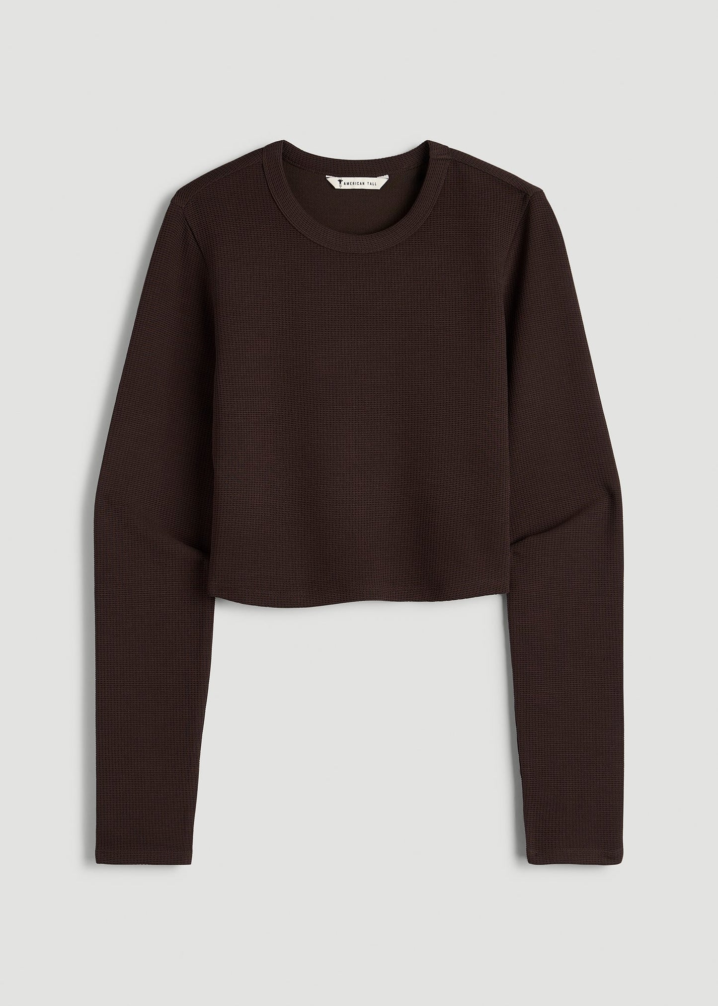 American Tall Women Cropped Long Sleeve Waffle Top for Tall Women in Espresso