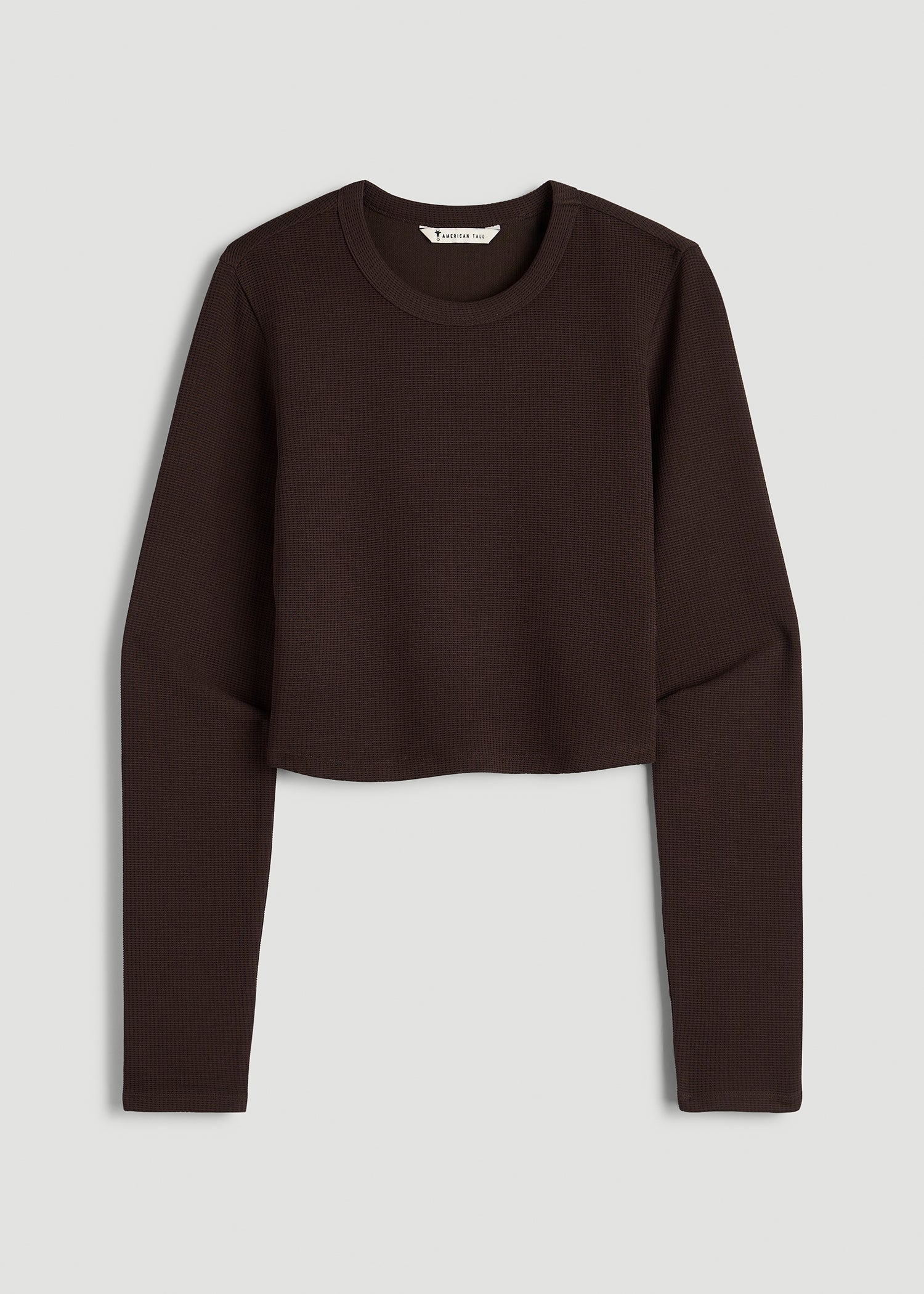 American Tall Women Cropped Long Sleeve Waffle Top for Tall Women in Espresso