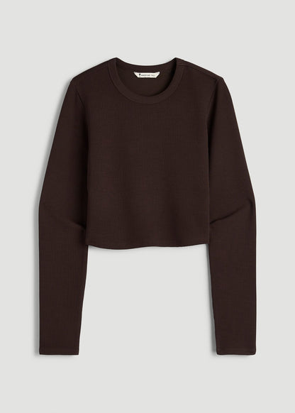 American Tall Women Cropped Long Sleeve Waffle Top for Tall Women in Espresso