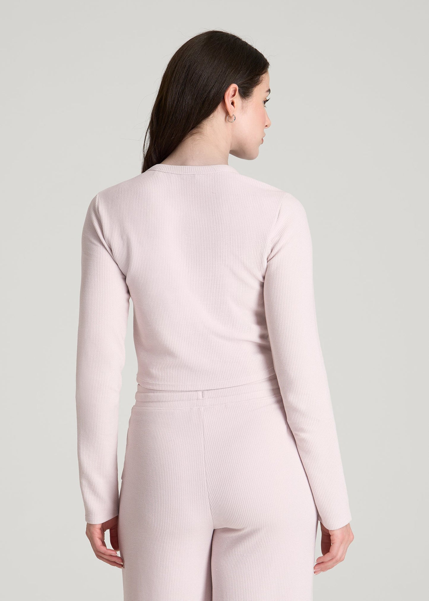 American Tall Women Cropped Long Sleeve Waffle Top for Tall Women in Grey Lilac