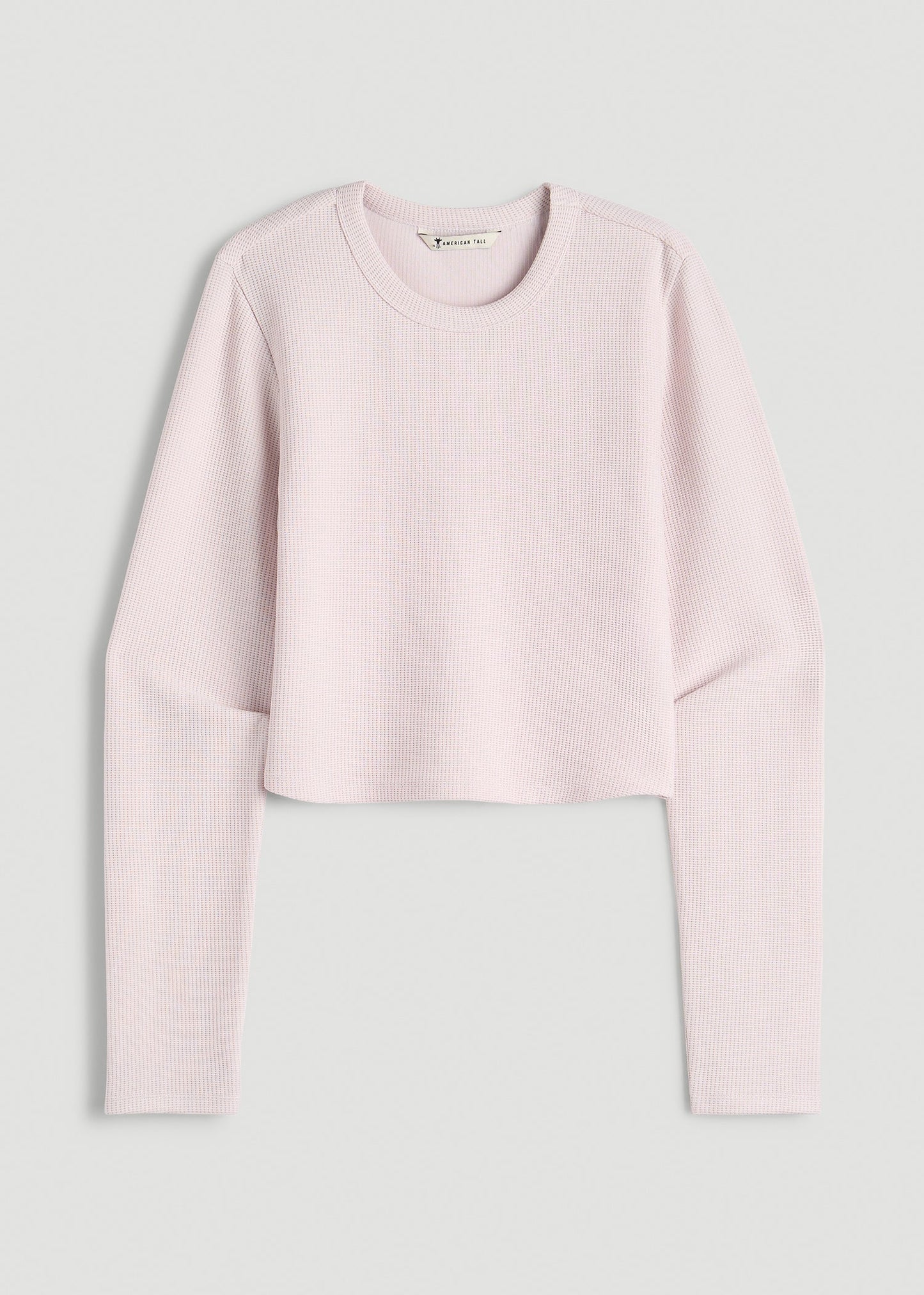 American Tall Women Cropped Long Sleeve Waffle Top for Tall Women in Grey Lilac