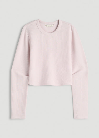 American Tall Women Cropped Long Sleeve Waffle Top for Tall Women in Grey Lilac