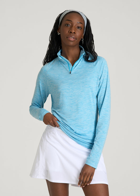 American Tall Women Long Sleeve Quarter-Zip Pullover for Tall Women in Spring Blue Mix