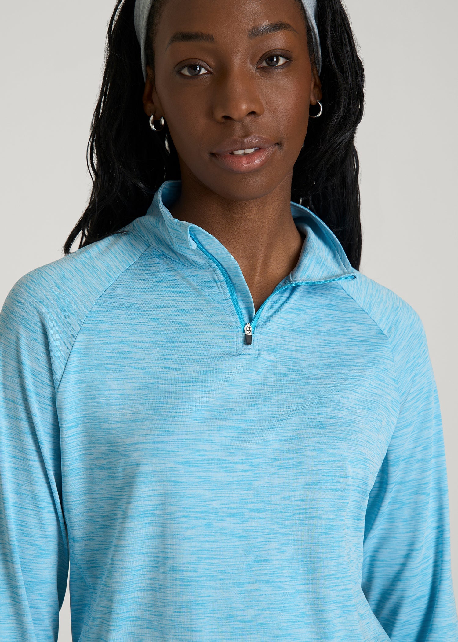 American Tall Women Long Sleeve Quarter-Zip Pullover for Tall Women in Spring Blue Mix