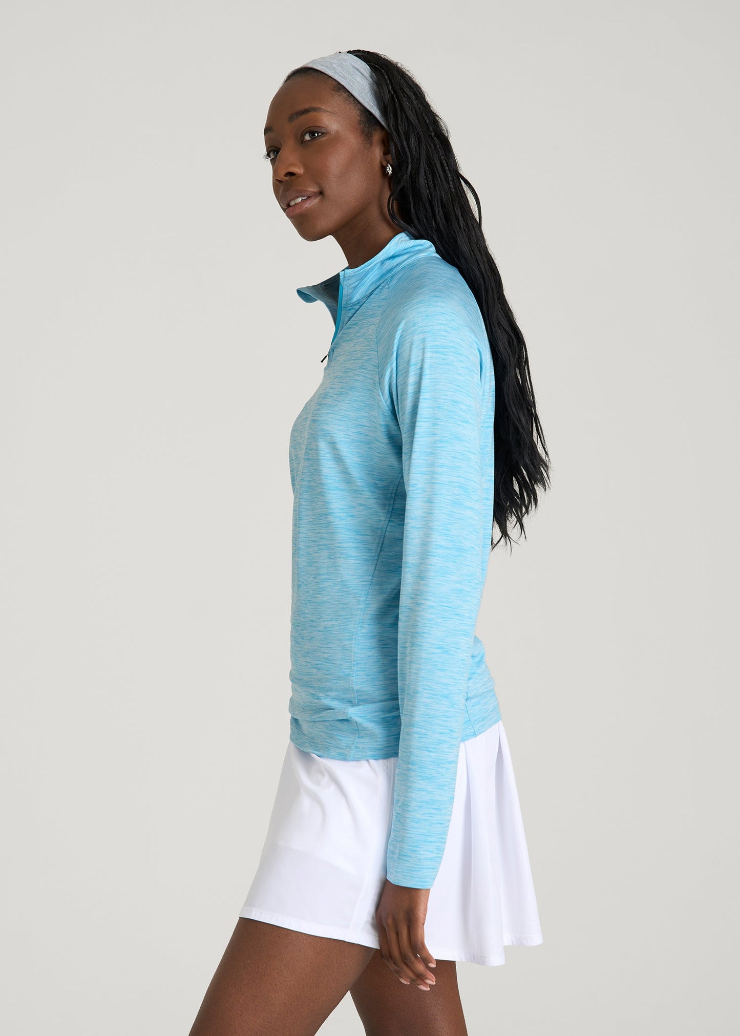 American Tall Women Long Sleeve Quarter-Zip Pullover for Tall Women in Spring Blue Mix