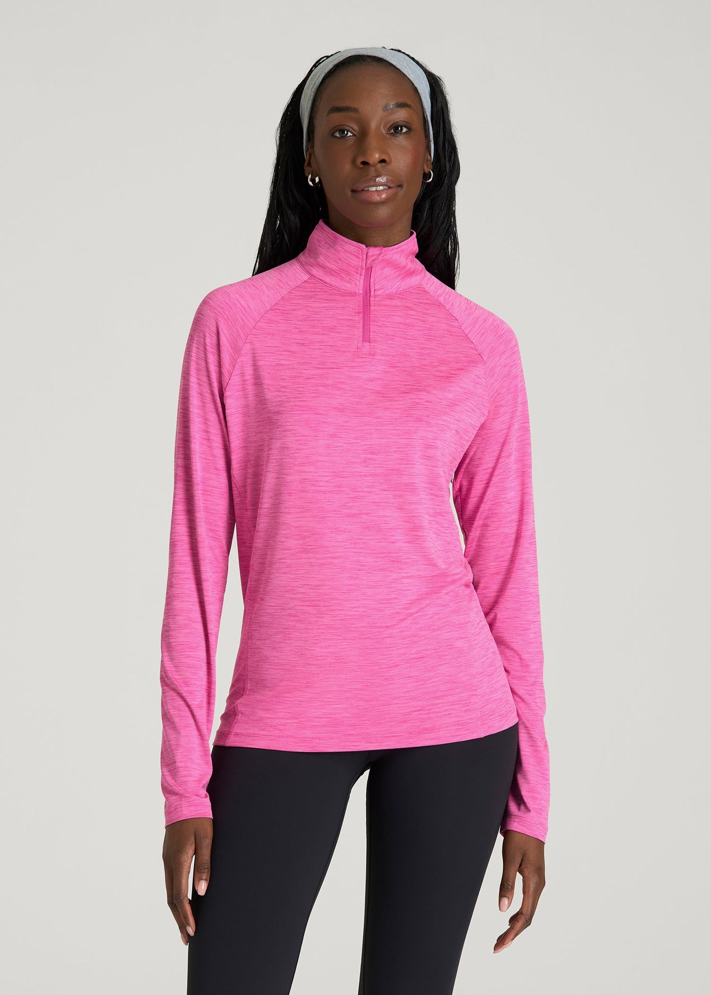 American Tall Women Long Sleeve Quarter-Zip Pullover for Tall Women in Magenta Mix