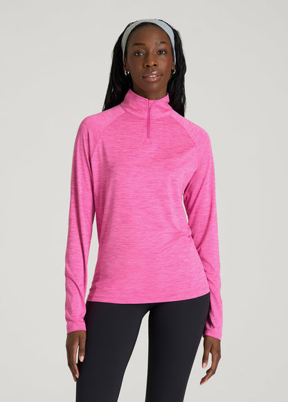 American Tall Women Long Sleeve Quarter-Zip Pullover for Tall Women in Magenta Mix
