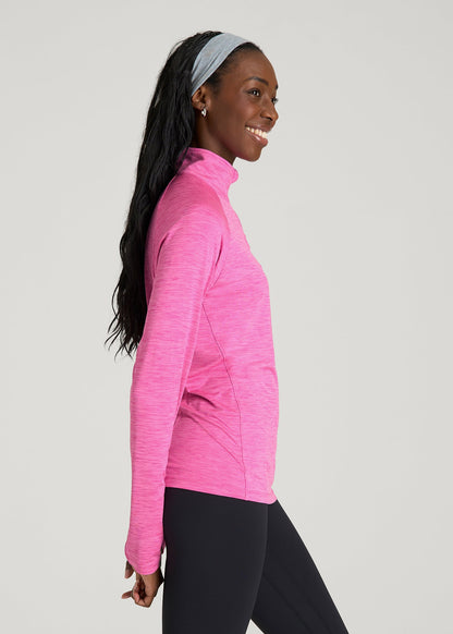 American Tall Women Long Sleeve Quarter-Zip Pullover for Tall Women in Magenta Mix