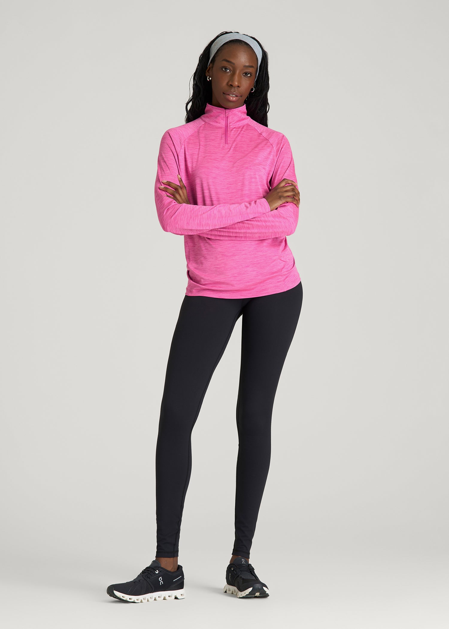 American Tall Women Long Sleeve Quarter-Zip Pullover for Tall Women in Magenta Mix