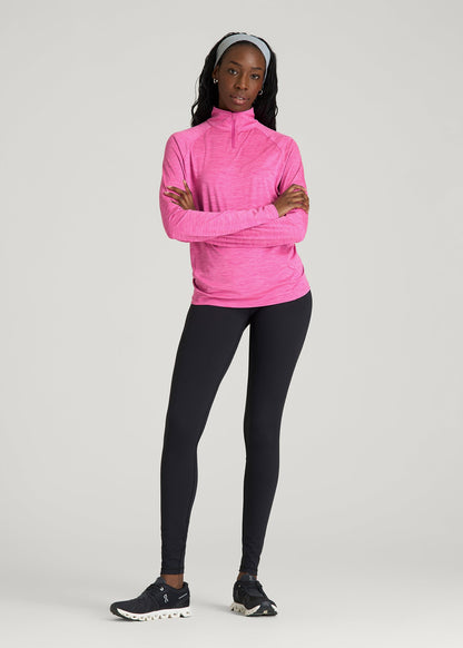 American Tall Women Long Sleeve Quarter-Zip Pullover for Tall Women in Magenta Mix