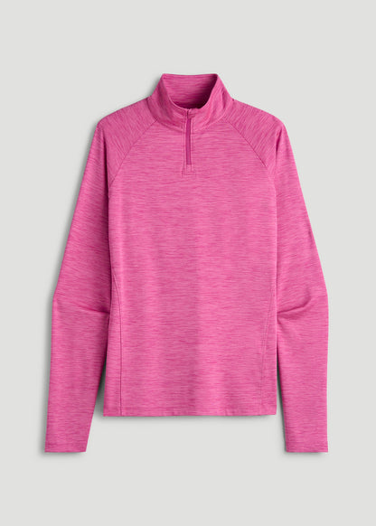 American Tall Women Long Sleeve Quarter-Zip Pullover for Tall Women in Magenta Mix