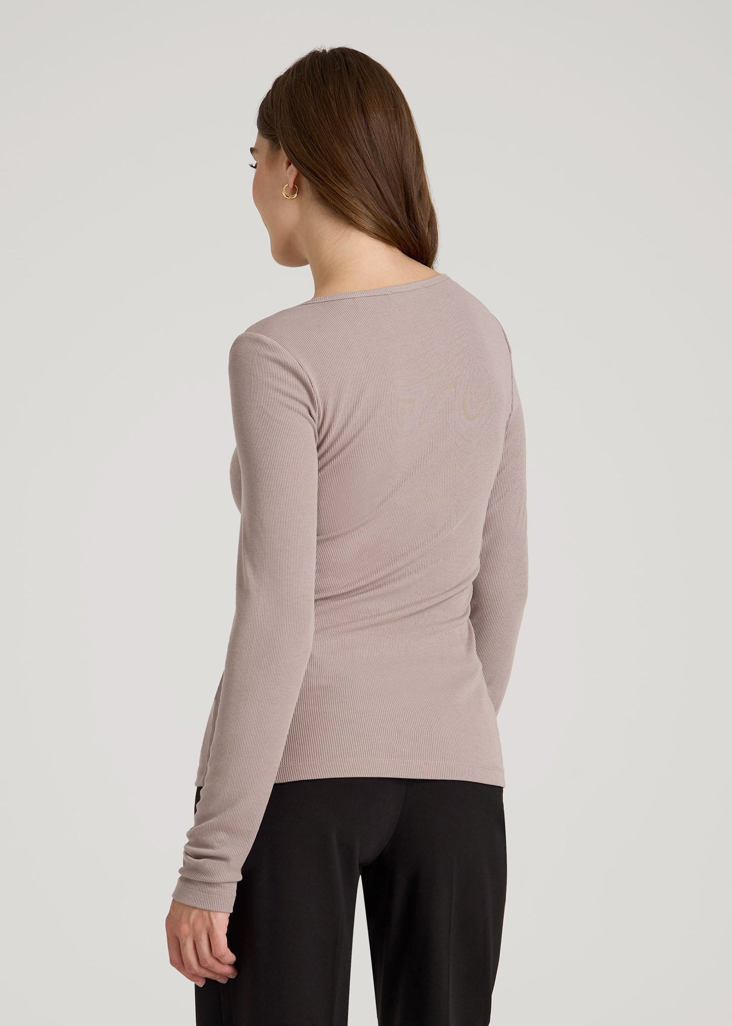 American Tall Women Long Sleeve Ribbed Square Neck Top for Tall Women in Truly Taupe