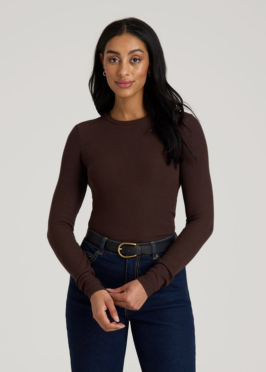 American Tall Women FITTED Ribbed Long Sleeve Tee for Tall Women in Espresso