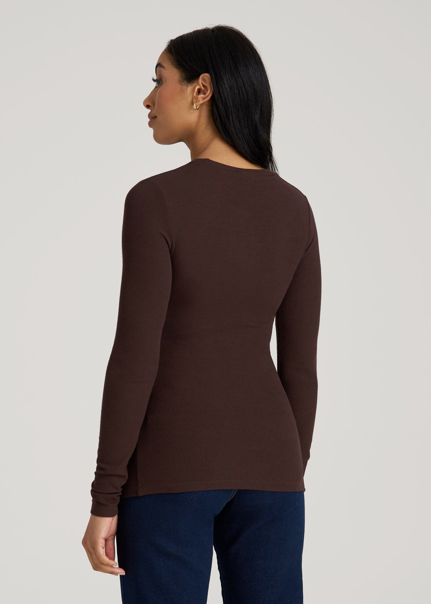 American Tall Women FITTED Ribbed Long Sleeve Tee for Tall Women in Espresso