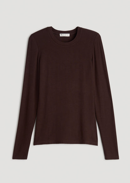 American Tall Women FITTED Ribbed Long Sleeve Tee for Tall Women in Espresso