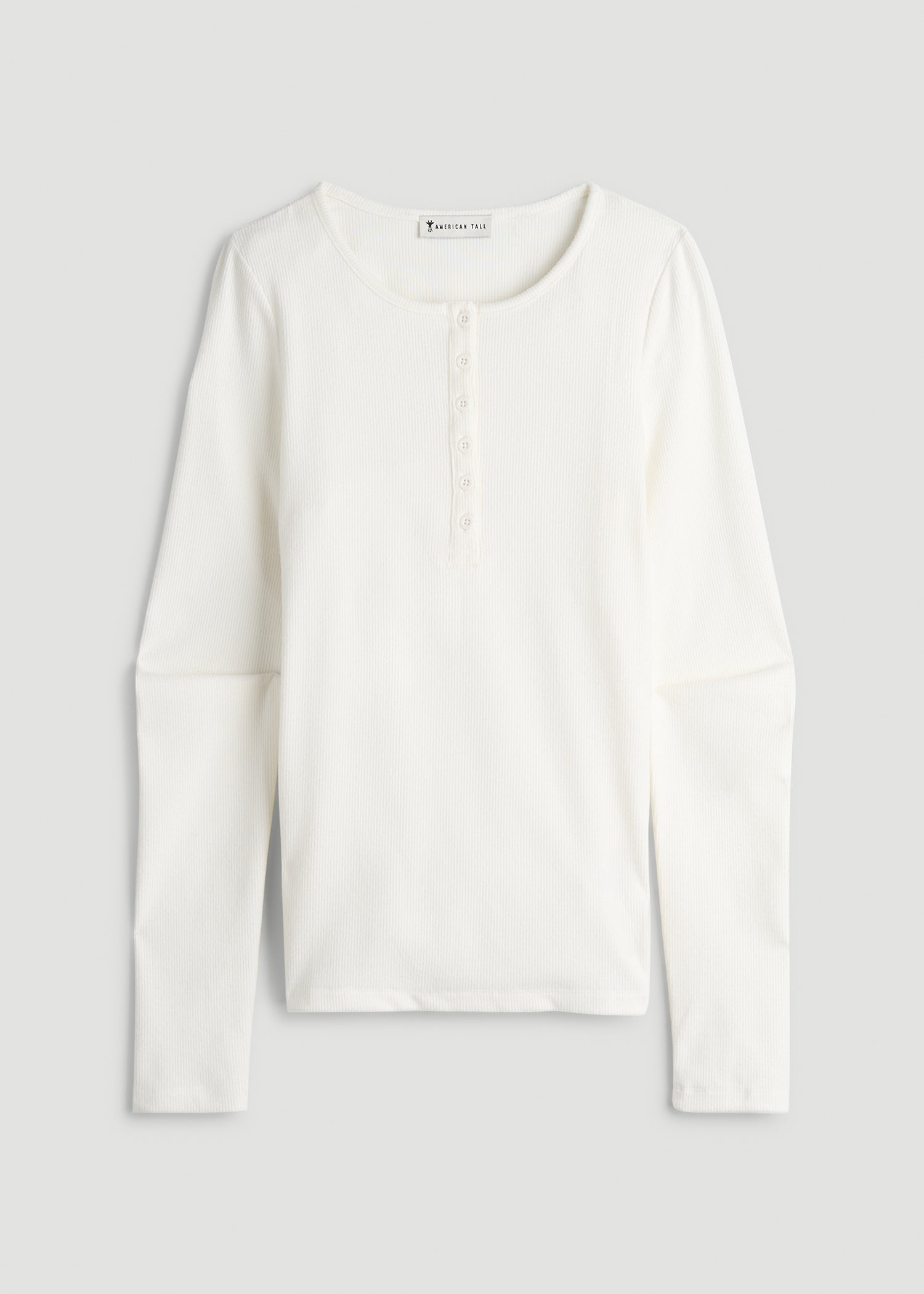 American Tall Women Long Sleeve Ribbed Crewneck Henley Shirt for Tall Women in Cream