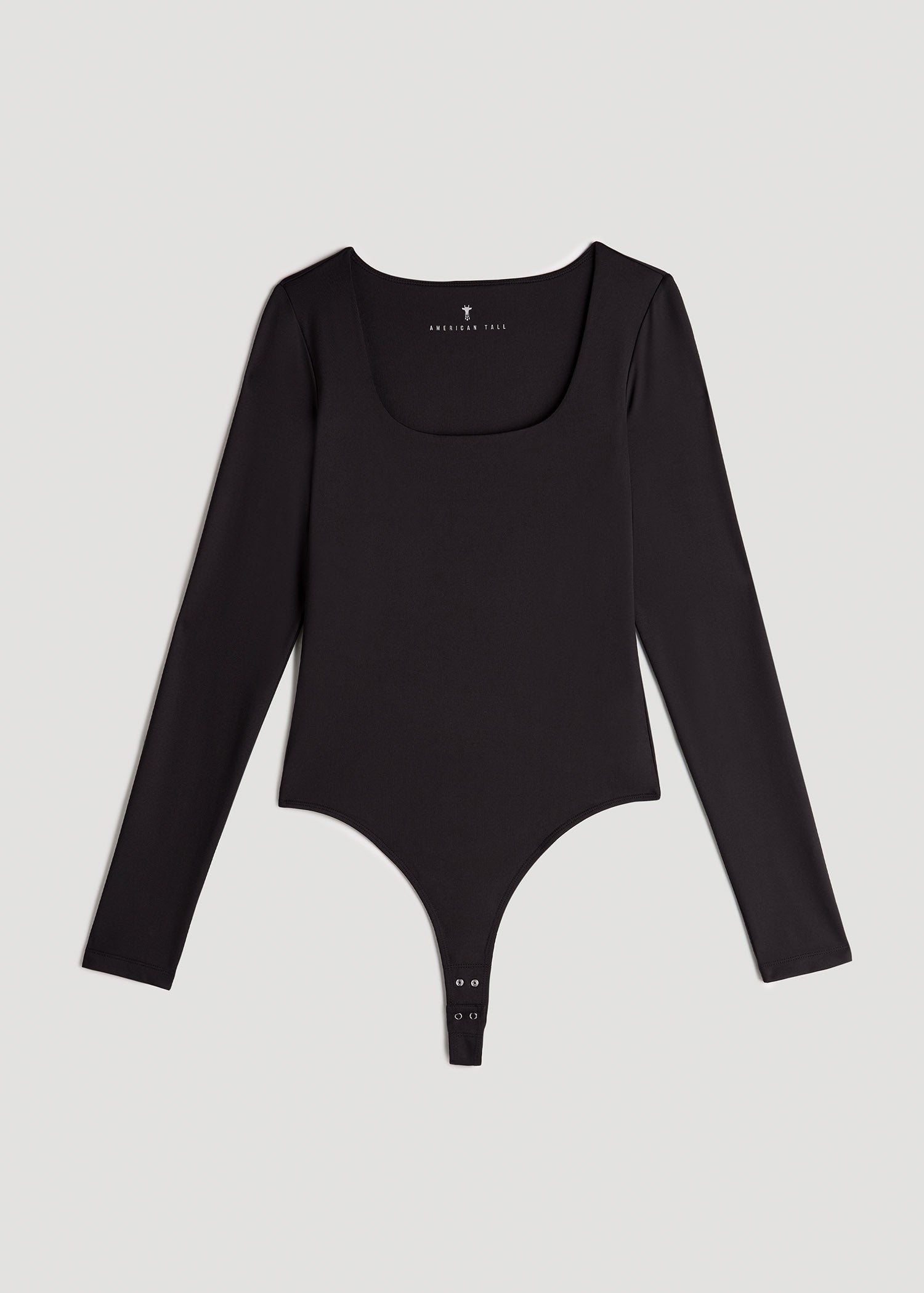 American Tall Women Long Sleeve Square Neck Bodysuit for Tall Women in Black
