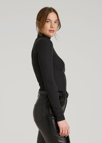 American Tall Women Fitted Long Sleeve Ribbed Turtleneck Tee for Tall Women in Black