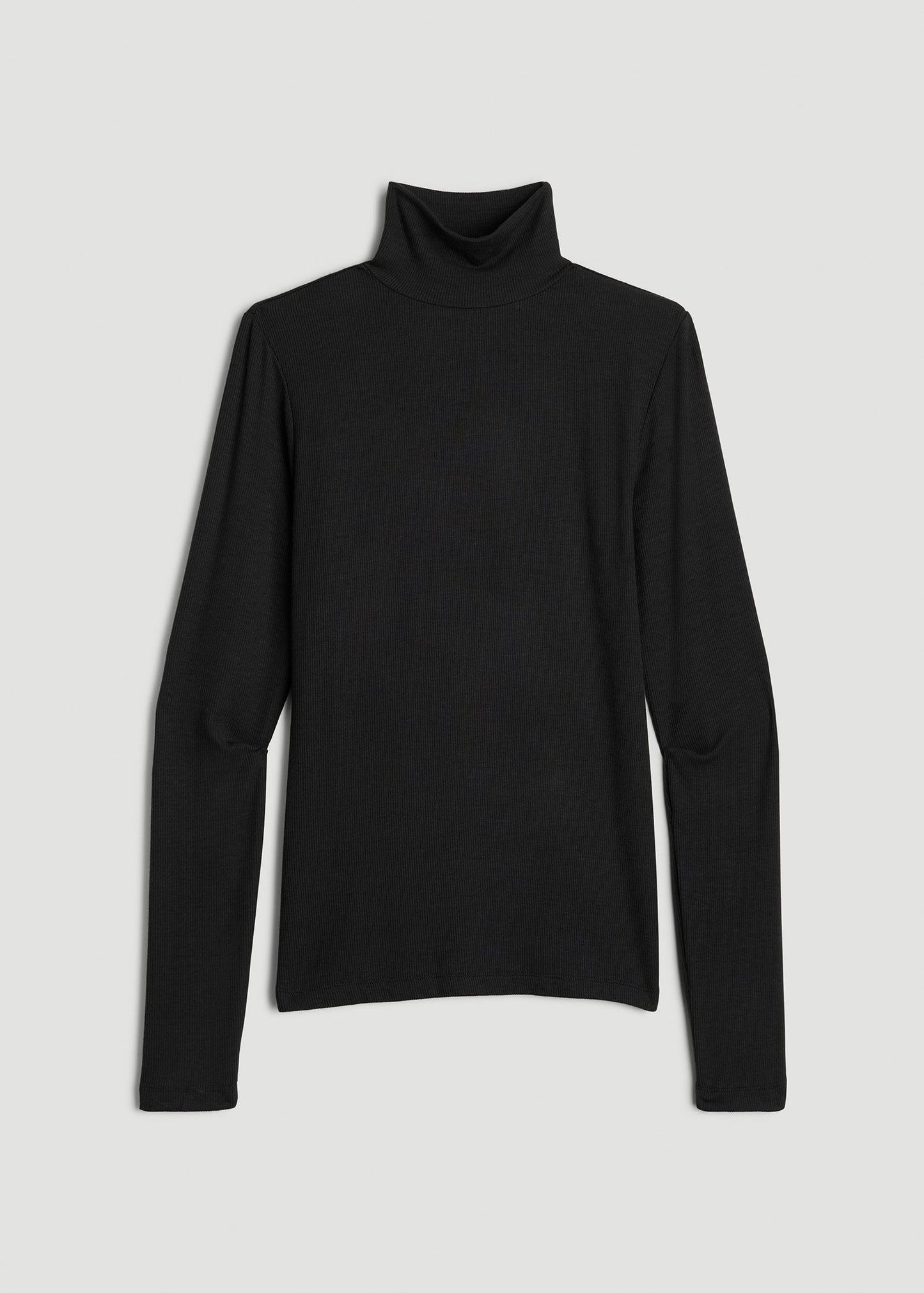 American Tall Women Fitted Long Sleeve Ribbed Turtleneck Tee for Tall Women in Black