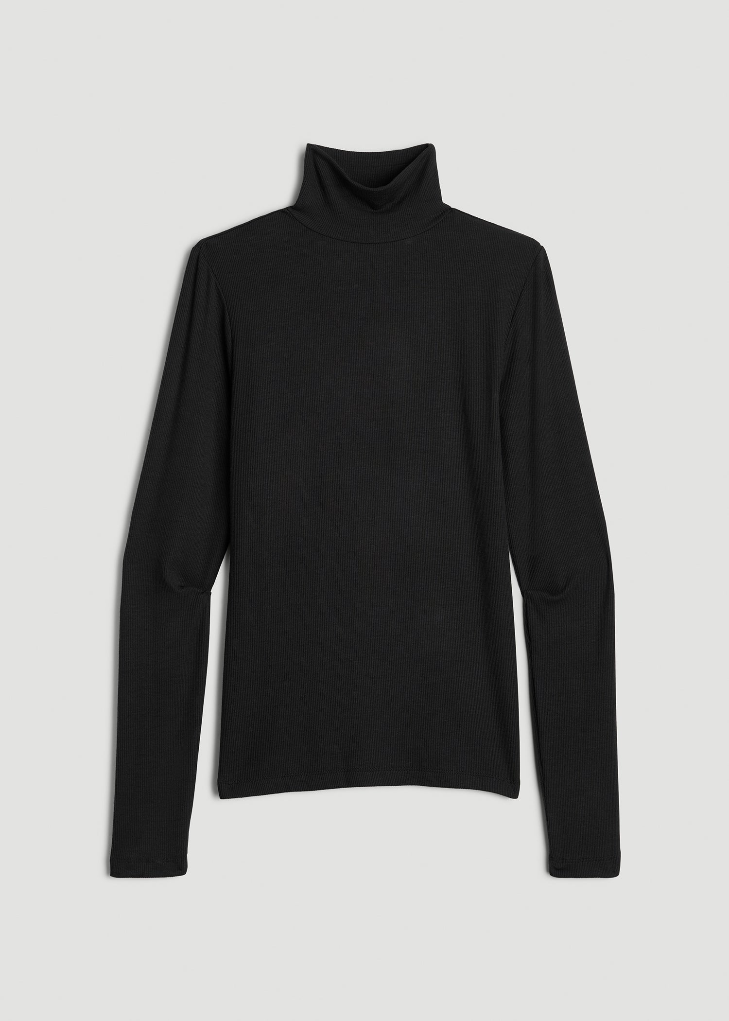 American Tall Women Fitted Long Sleeve Ribbed Turtleneck Tee for Tall Women in Black