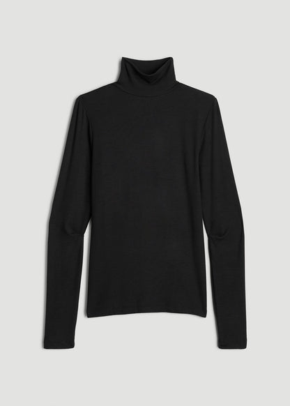 American Tall Women Fitted Long Sleeve Ribbed Turtleneck Tee for Tall Women in Black