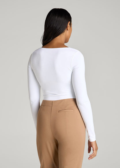 American Tall Women Long Sleeve Square Neck Bodysuit for Tall Women in Bright White