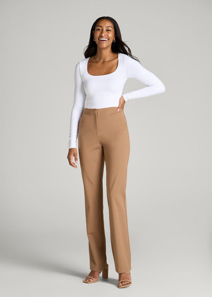 American Tall Women Long Sleeve Square Neck Bodysuit for Tall Women in Bright White