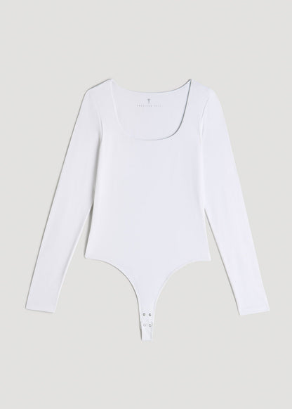 American Tall Women Long Sleeve Square Neck Bodysuit for Tall Women in Bright White