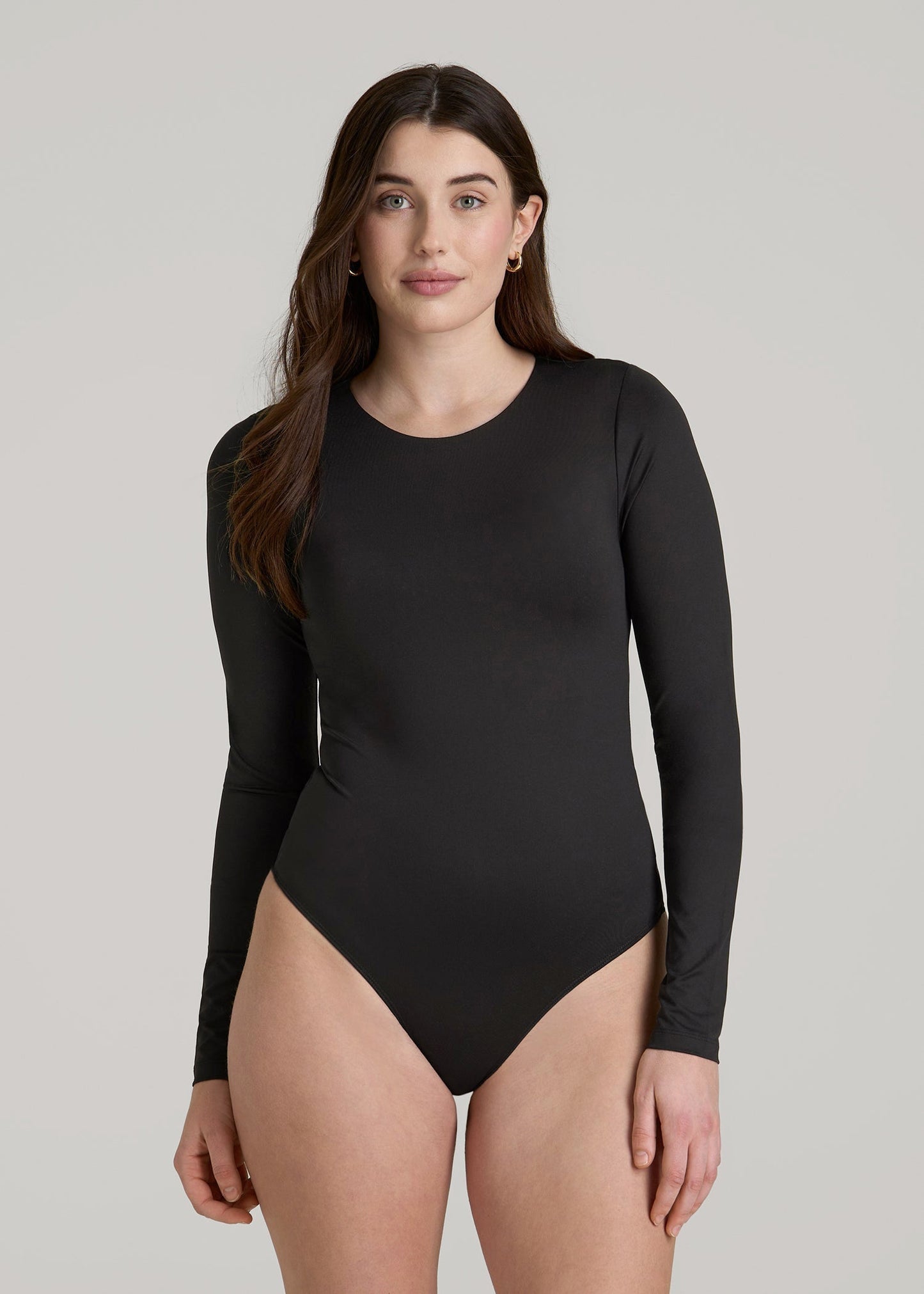American Tall Women Long Sleeve Bodysuit for Tall Women in Black