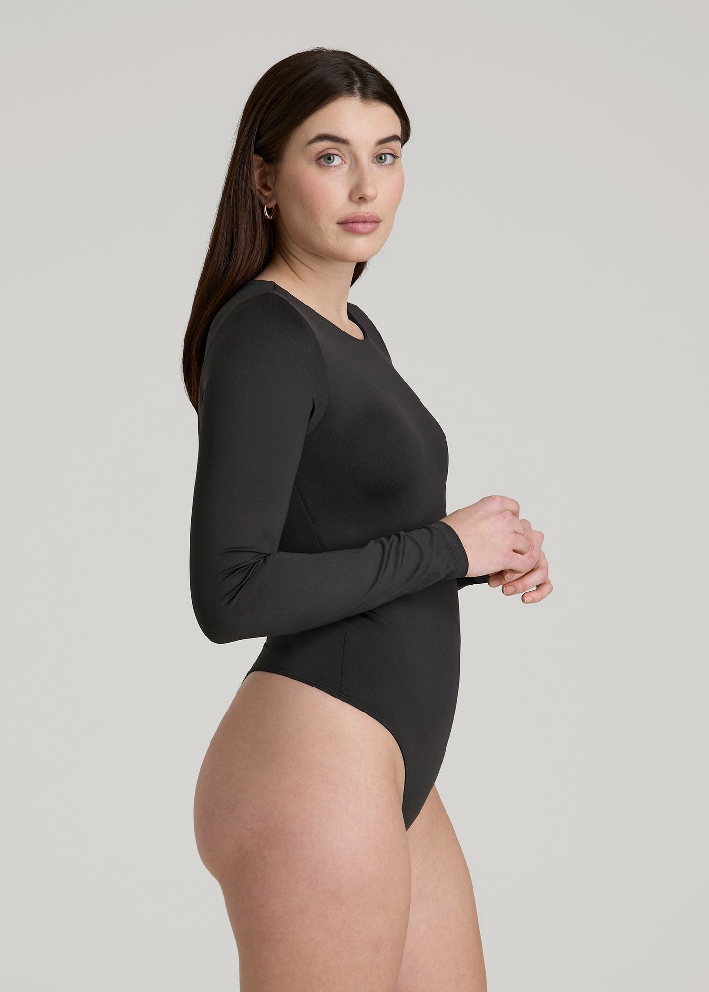 American Tall Women Long Sleeve Bodysuit for Tall Women in Black