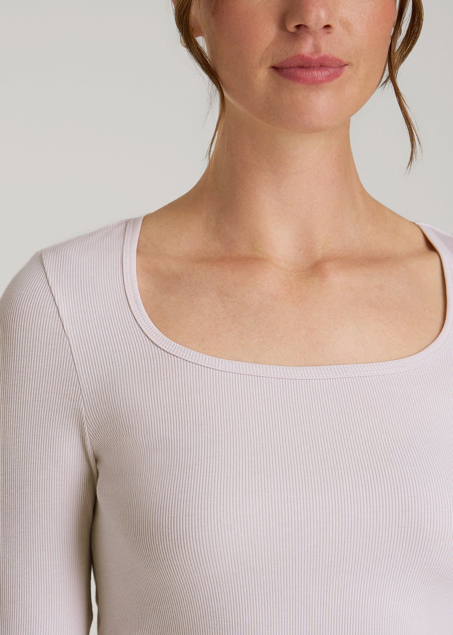 American Tall Women Long Sleeve Ribbed Square Neck Top for Tall Women in Grey Lilac