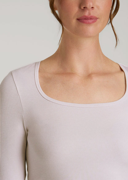 American Tall Women Long Sleeve Ribbed Square Neck Top for Tall Women in Grey Lilac