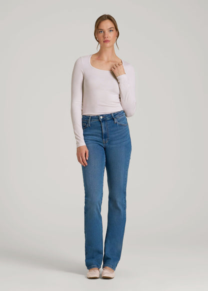American Tall Women Long Sleeve Ribbed Square Neck Top for Tall Women in Grey Lilac