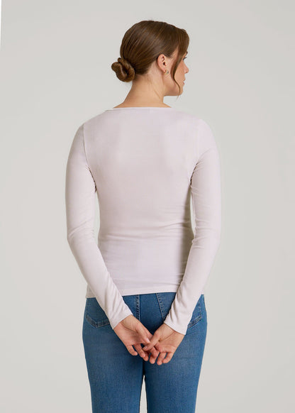 American Tall Women Long Sleeve Ribbed Square Neck Top for Tall Women in Grey Lilac