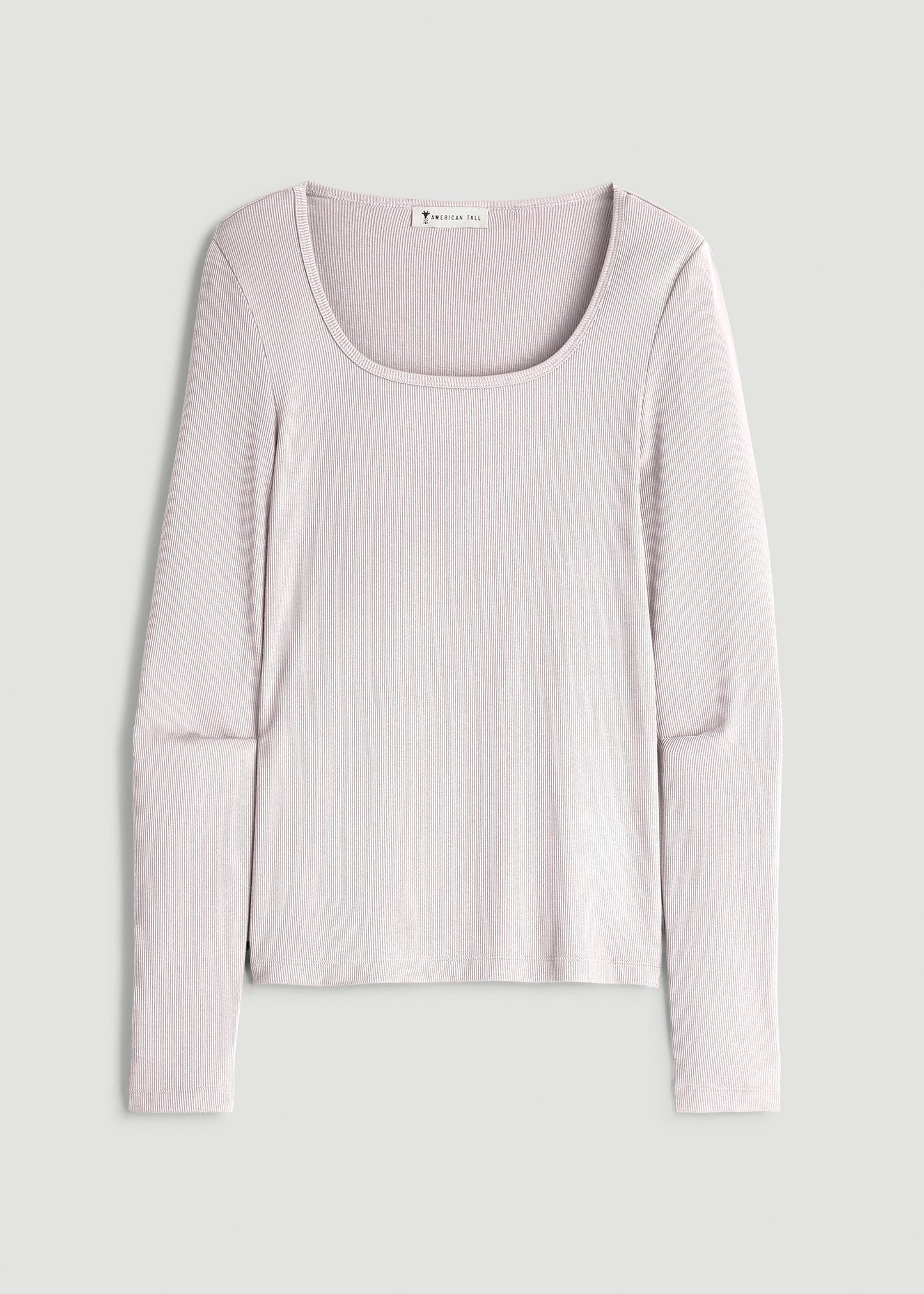 American Tall Women Long Sleeve Ribbed Square Neck Top for Tall Women in Grey Lilac