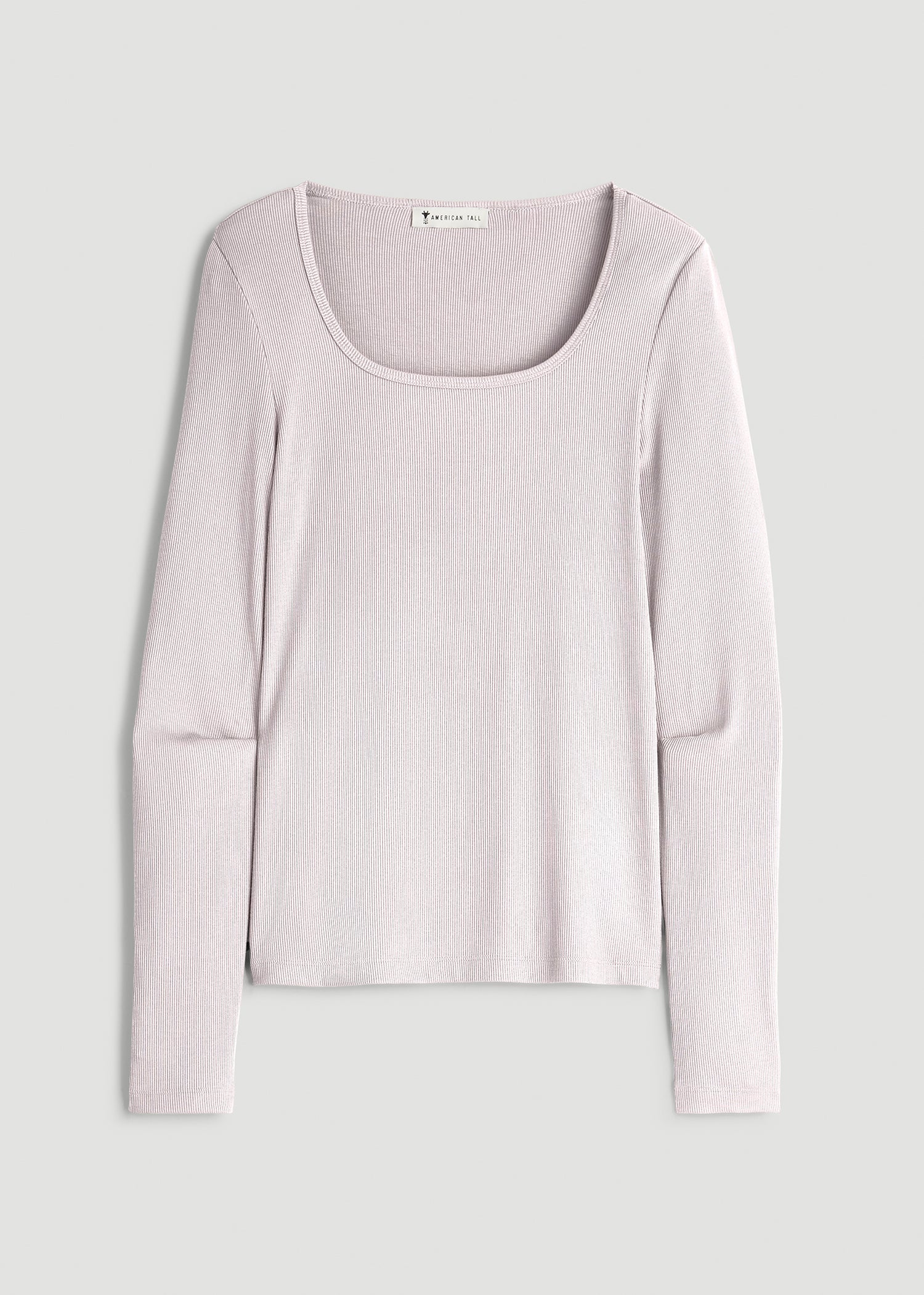 American Tall Women Long Sleeve Ribbed Square Neck Top for Tall Women in Grey Lilac