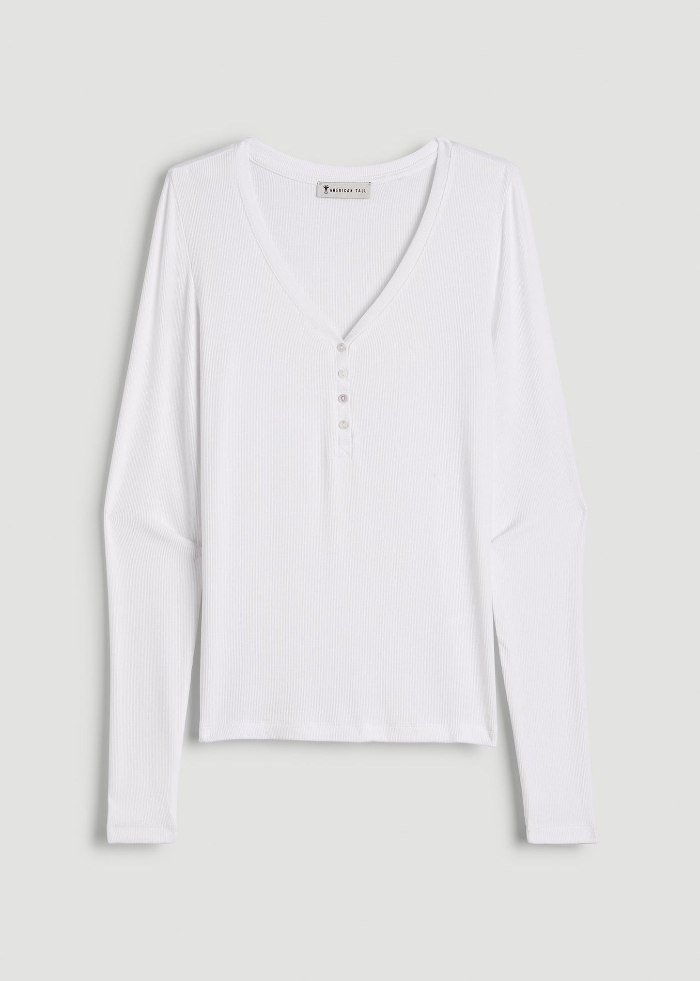 American Tall Women Fitted Ribbed Long Sleeve Henley for Tall Women in White