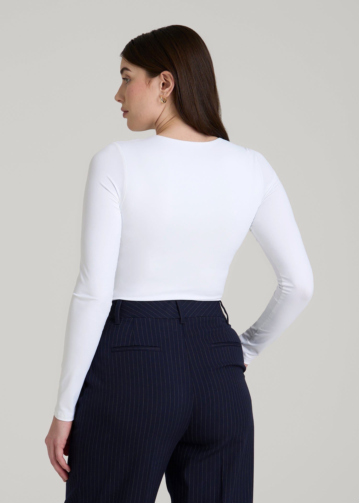 American Tall Women Long Sleeve Bodysuit for Tall Women in Bright White