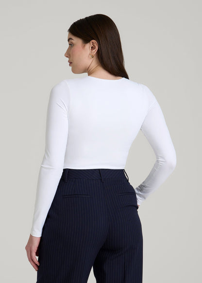 American Tall Women Long Sleeve Bodysuit for Tall Women in Bright White