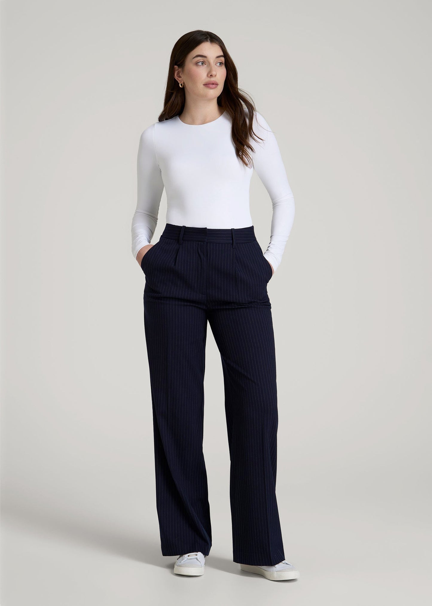 American Tall Women Long Sleeve Bodysuit for Tall Women in Bright White