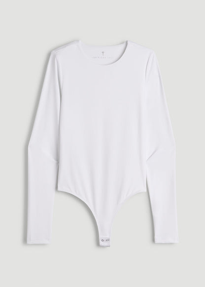 American Tall Women Long Sleeve Bodysuit for Tall Women in Bright White