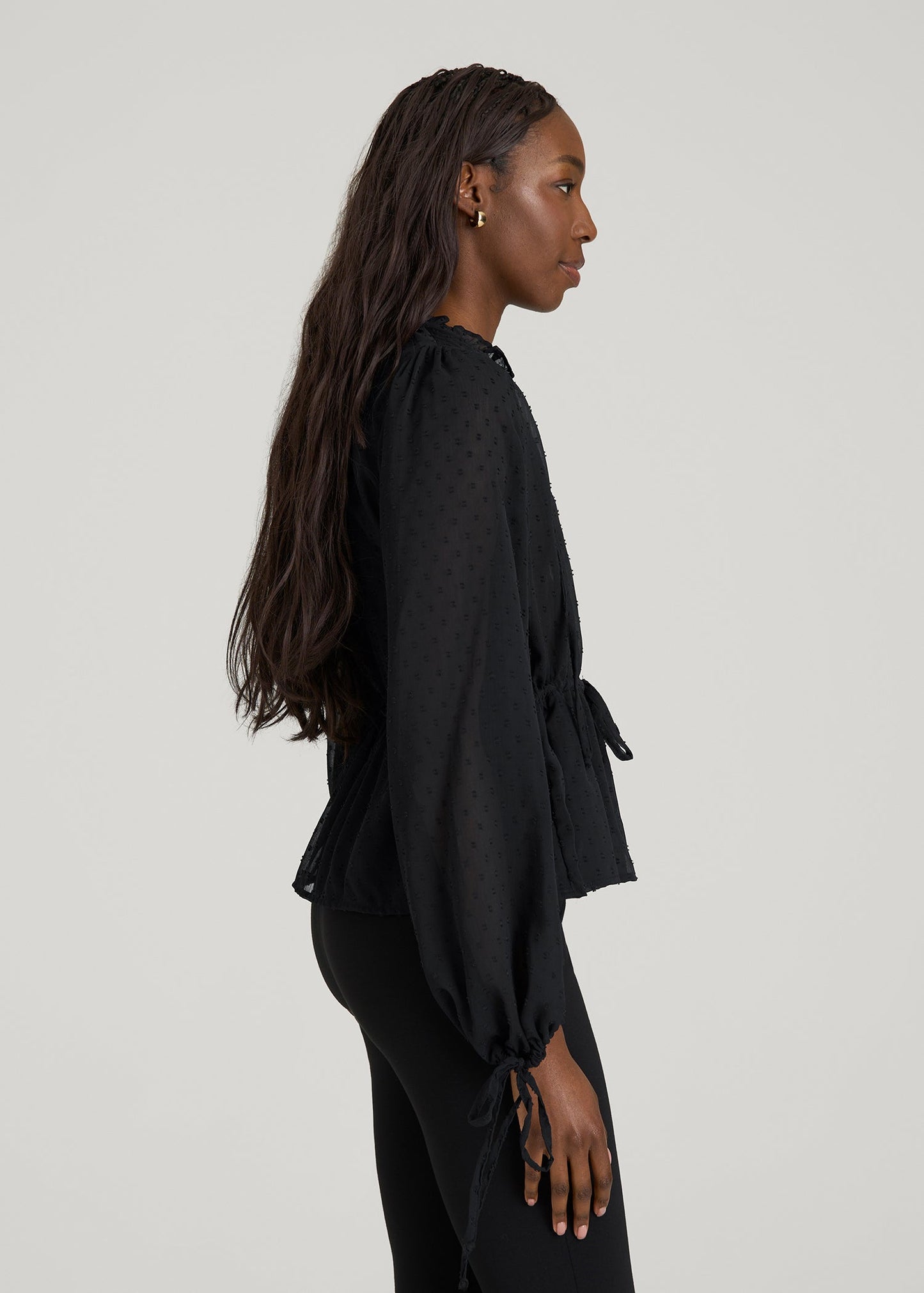American Tall Women Peasant Chiffon Blouse for Tall Women in Black