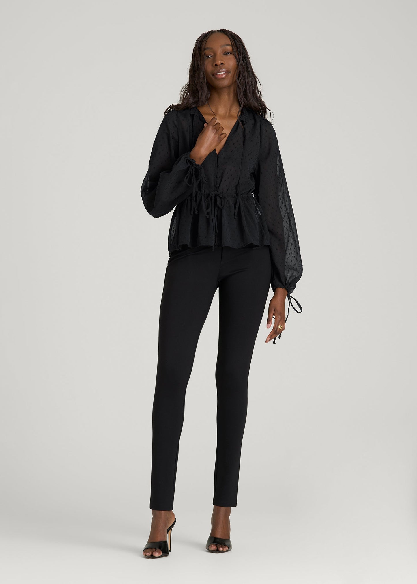 American Tall Women Peasant Chiffon Blouse for Tall Women in Black